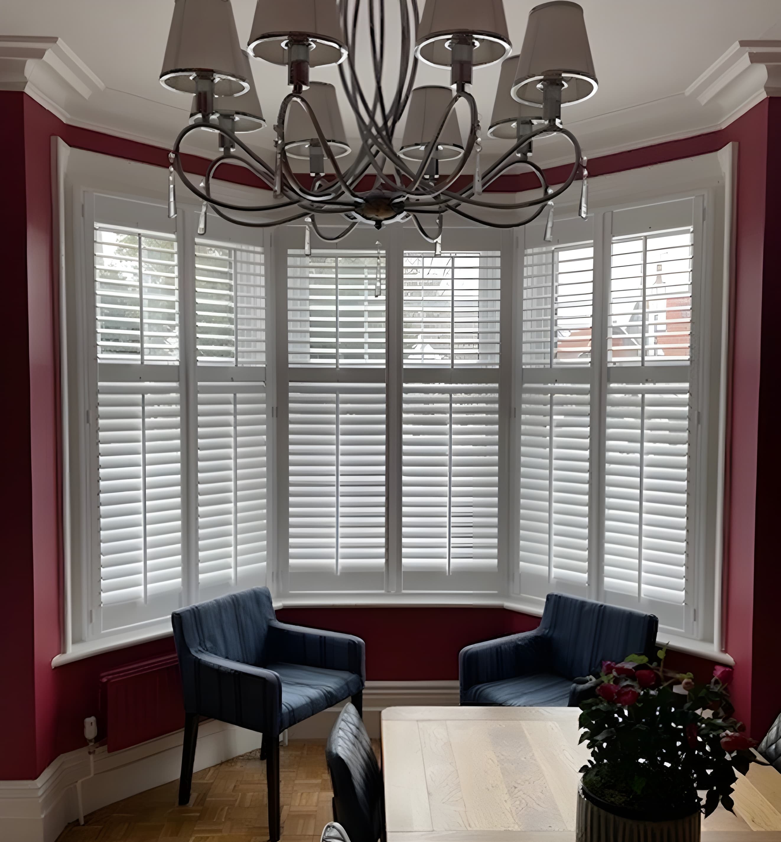 Angled bay window shutters