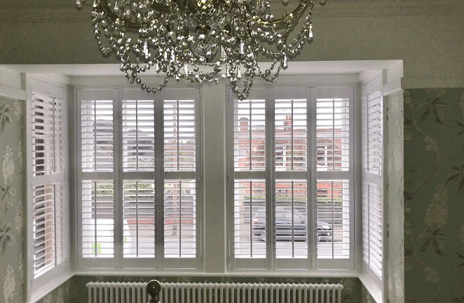 Bespoke square bay plantation shutters