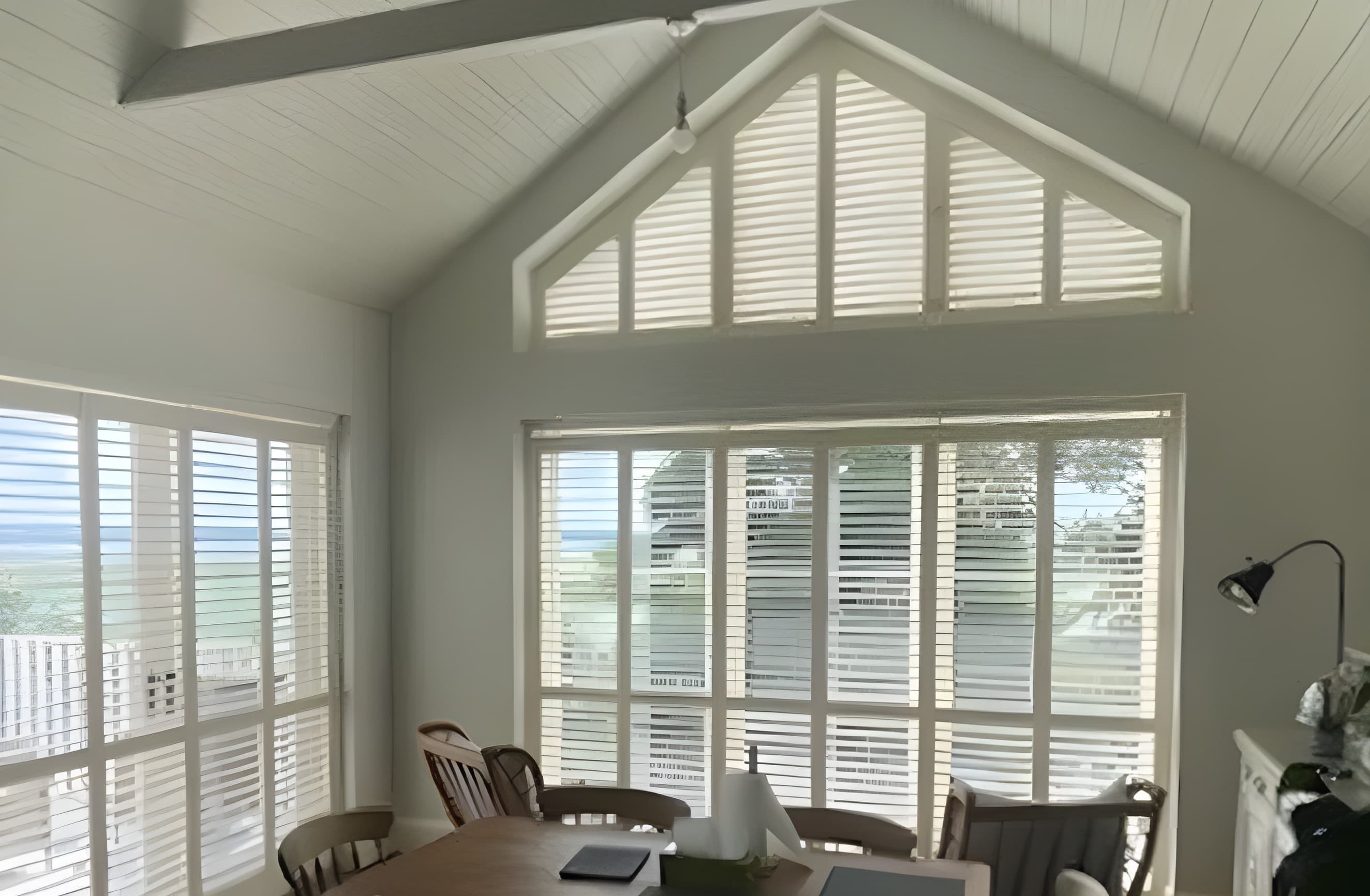 Custom plantation shutters for attic windows