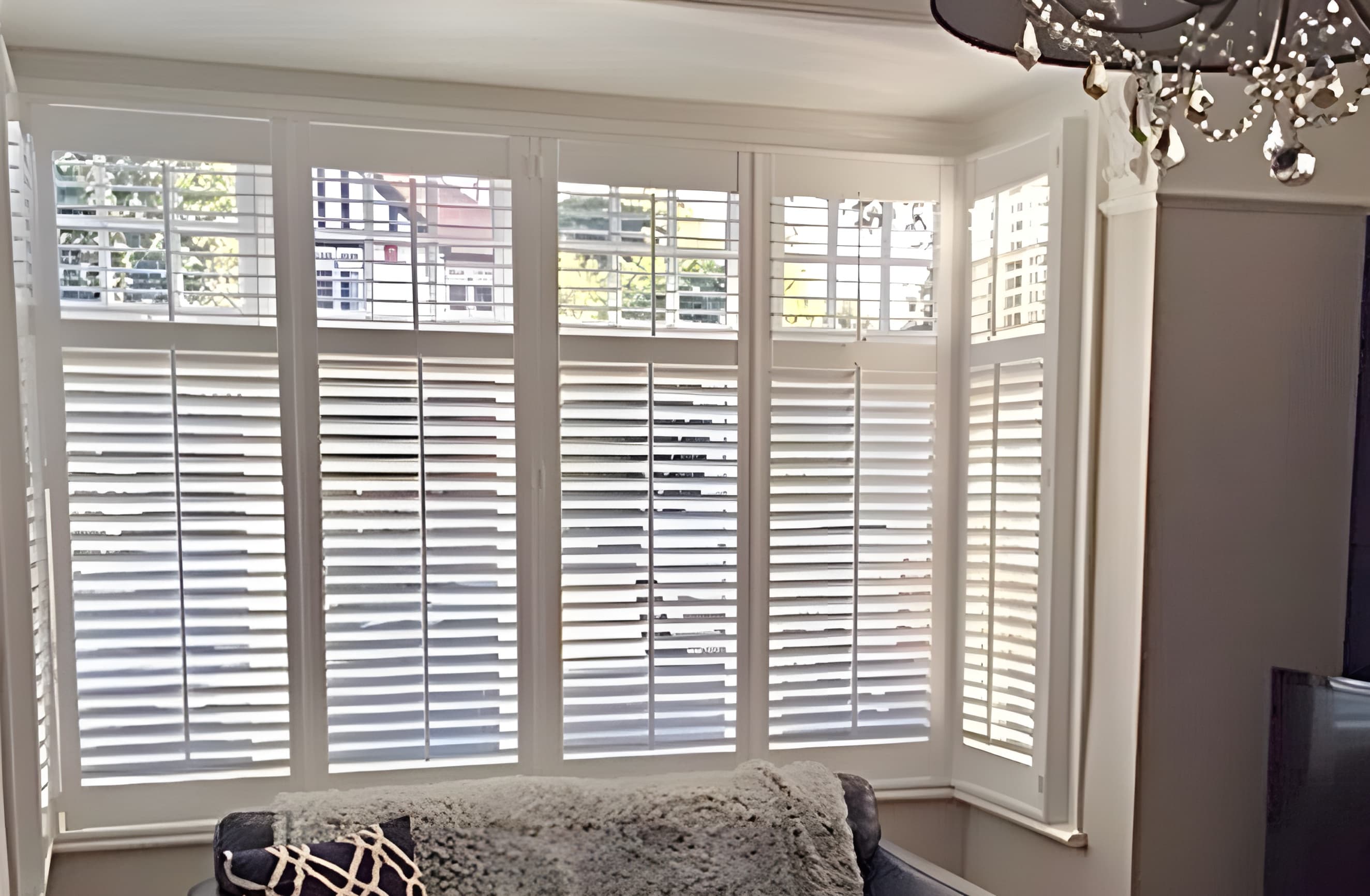 Square bay wooden shutters