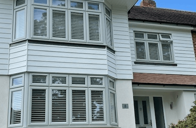 Angular box bay shutters